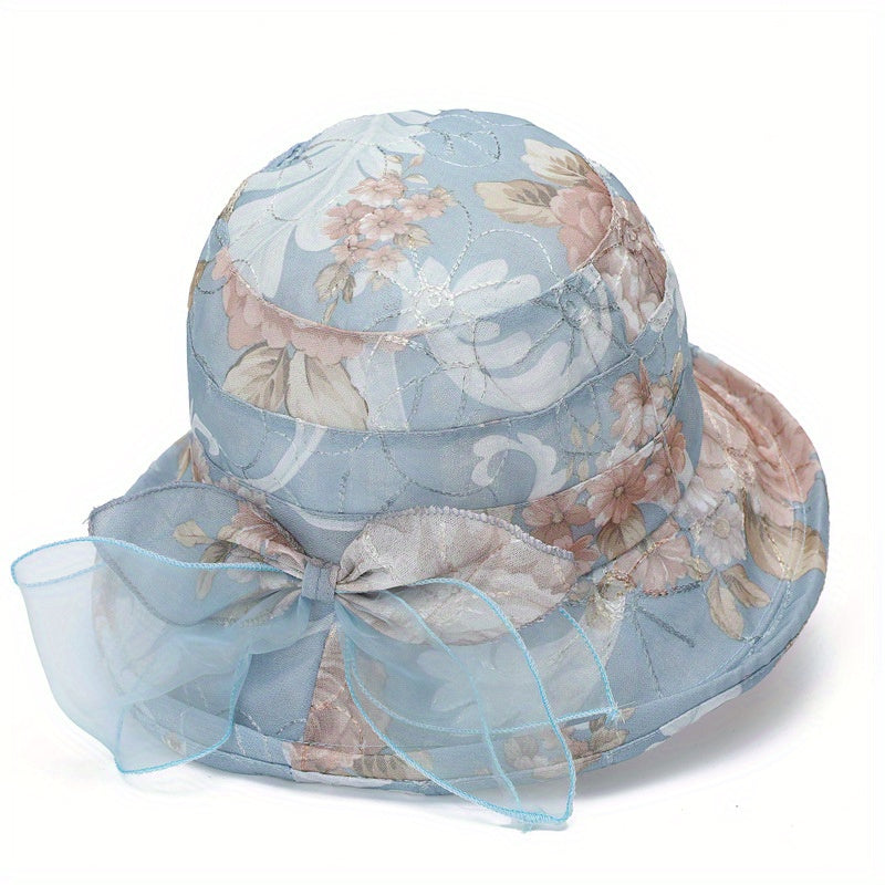 Begonia Print Organza Derby Hat Sun Hat Lightweight Bucket Hat Women's
