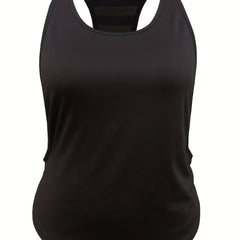 Mesh Contrast Tank Top Round Neck Stretchy