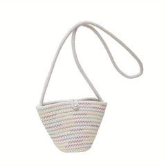 Kids Holiday Straw Shoulder Bag, Beach Bucket Bag for Girls