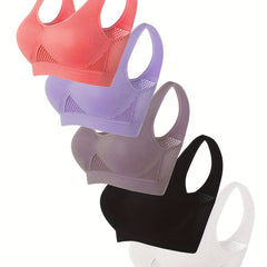 5pcs Solid Sports Bras Cut Out Workout Bra Women's Lingerie