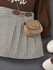 3pcs Baby Girls Puff Sleeves Top & Skirt & Berets Set Kids Clothes