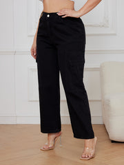 Wide Leg Cargo Jeans With Flap Pockets
