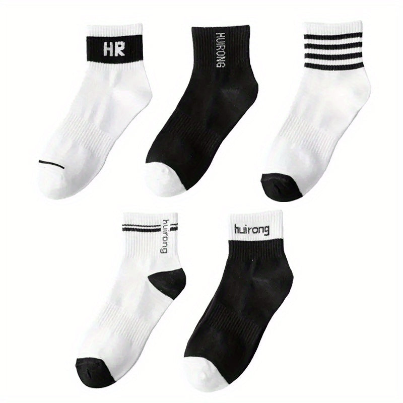 6 Pairs Men's Striped Crew Socks Breathable Casual Outdoor Unisex Socks