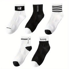 6 Pairs Men's Striped Crew Socks Breathable Casual Outdoor Unisex Socks