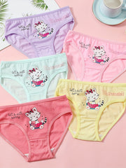 5pcs Girl's Cotton Triangle Panties BUTTERFLY Print Underwear