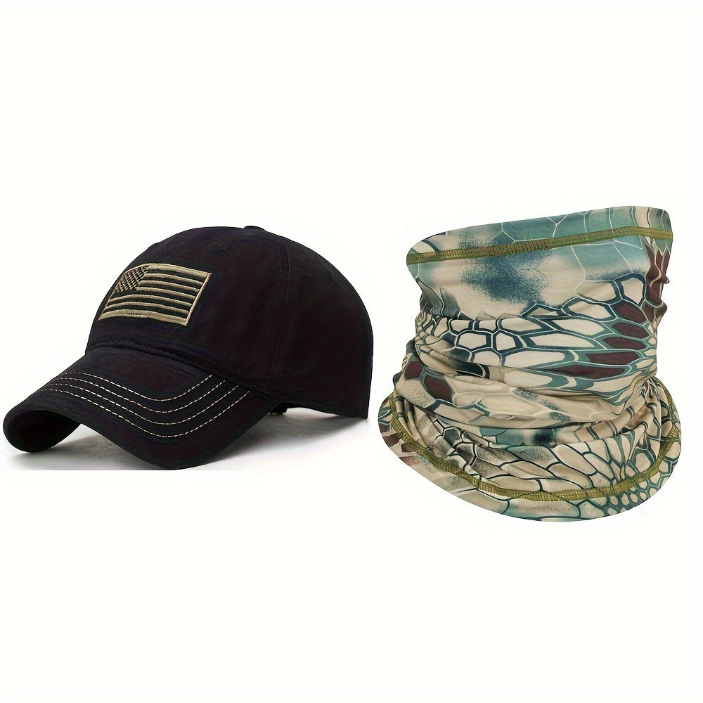 American Flag Patch Baseball Cap & Face Mask Set - Outdoor Riding Equipment