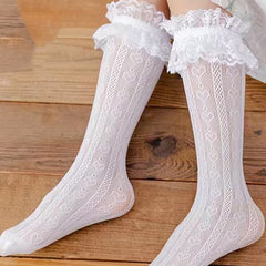 Heart Pattern Mesh Knee High Socks Soft Breathable Girls Accessories
