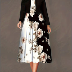 Colorblock Floral Print Dress & Cardigan Set