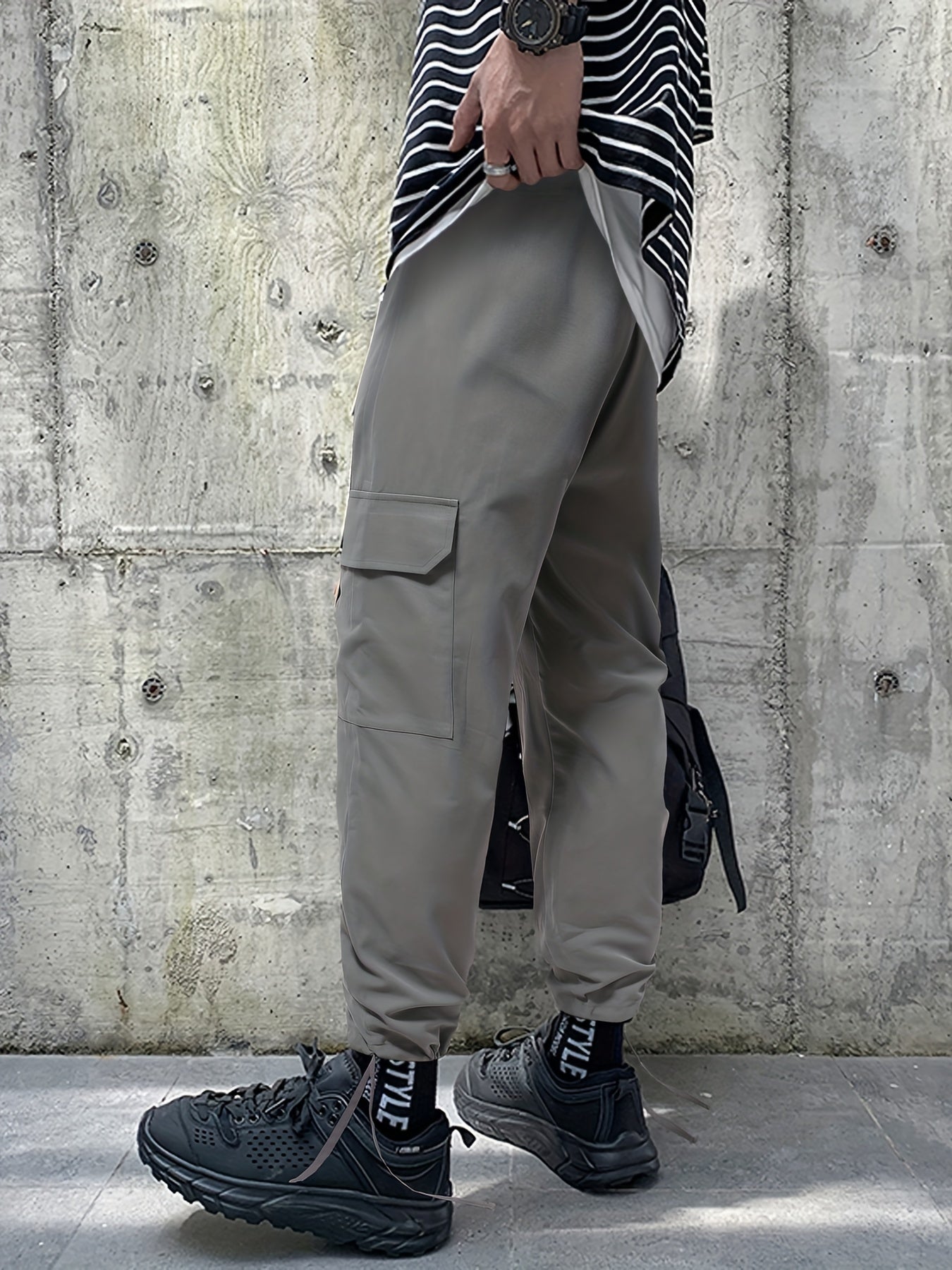 Men's Drawstring Cargo Pants Loose Jogger Pants