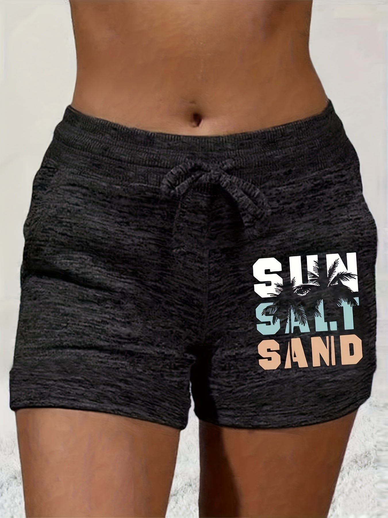 Sun Salt Sand Print Drawstring Shorts for Summer & Spring