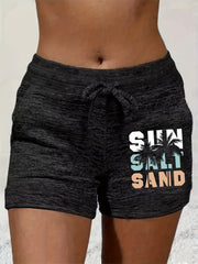 Sun Salt Sand Print Drawstring Shorts for Summer & Spring