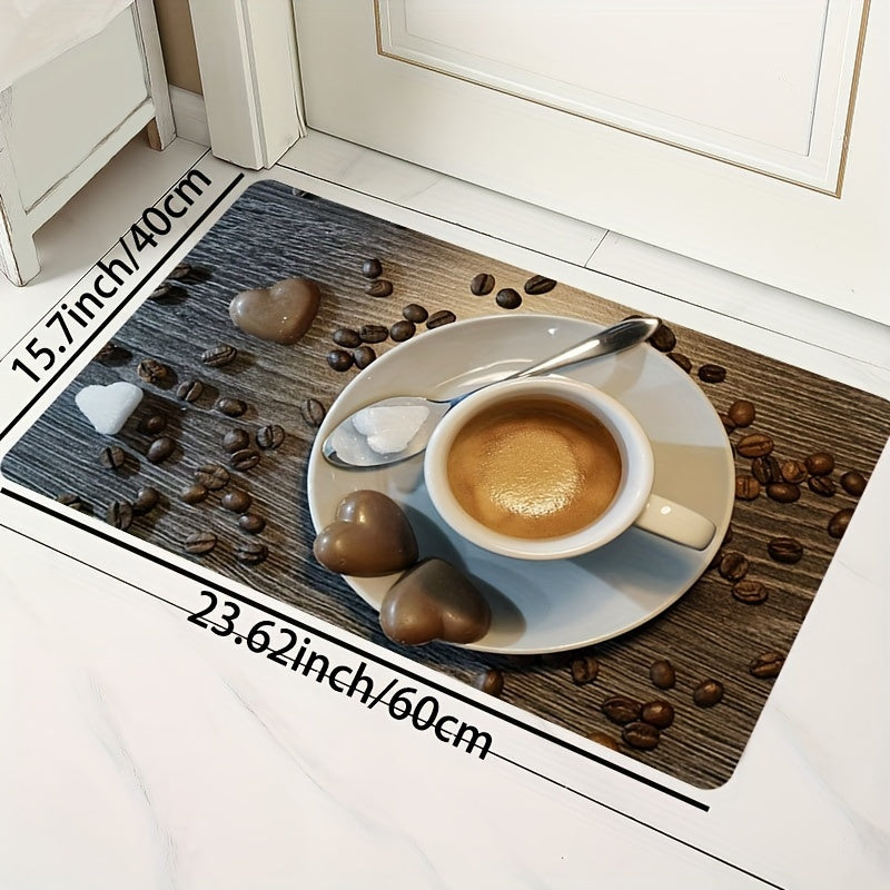 Coffee Heart Pattern Rug Rectangular Carpet for Dining Kitchen Living