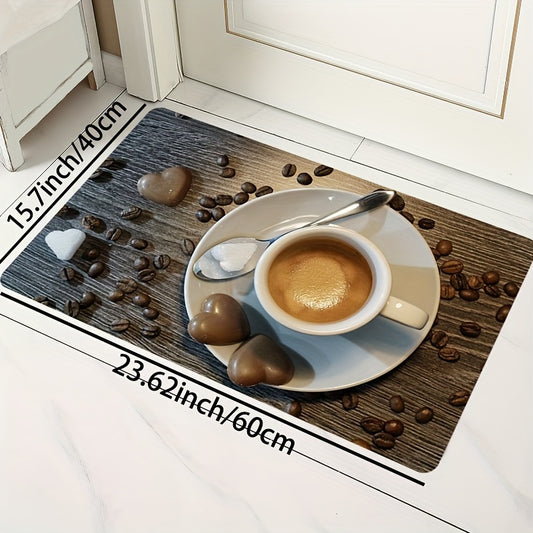 Coffee Heart Pattern Rug Rectangular Carpet for Dining Kitchen Living