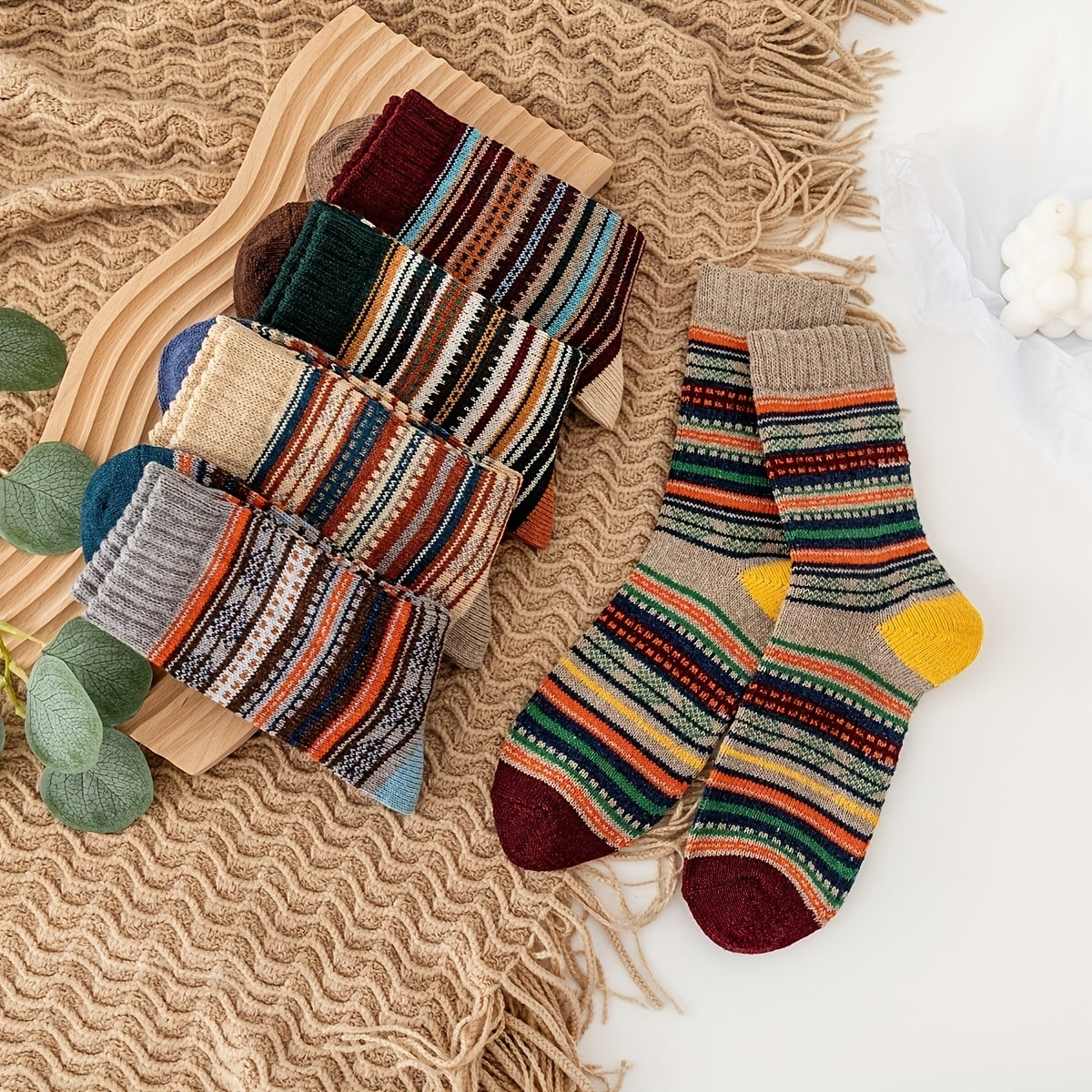 5 Pairs Mixed Outdoor Wool Socks Thick Soft Comfortable Mid Calf