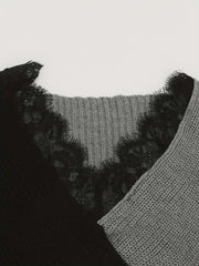 Colorblock Lace V Neck Sweater