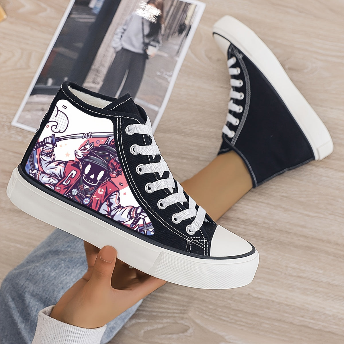 Girl's High Top Anime Skate Shoes With Warm Plush Lining