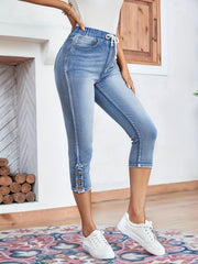 Elastic Waist Denim Capris Slim Fit Jeans