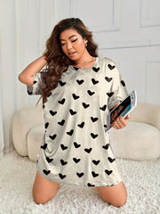 Heart Print Short Sleeve Tee Dress
