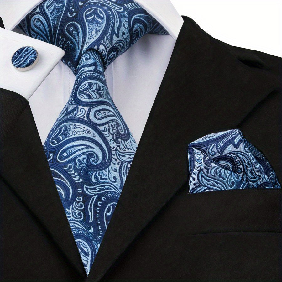 Men's Floral Tie Set with Handkerchief and Clip