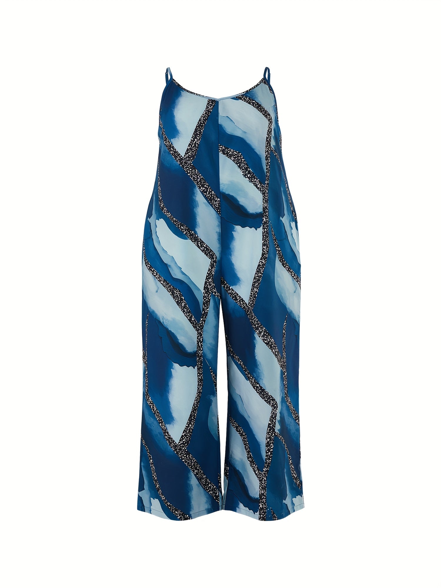 Marble Print Round Neck Wide Leg Cami Jumpsuit