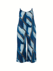 Marble Print Round Neck Wide Leg Cami Jumpsuit