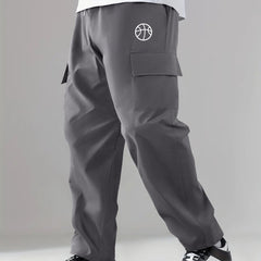 Basketball & Letter Pattern Men's Cargo Pants with Pocket