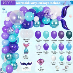 79pcs Mermaid Birthday Decorations Balloon Garland Kit For Girls Party