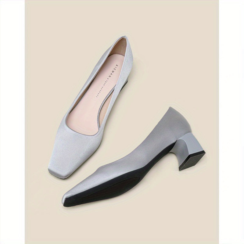 Women's Square Toe Chunky Heel Slip-On Pumps - Casual Shoes