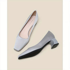 Women's Square Toe Chunky Heel Slip-On Pumps - Casual Shoes