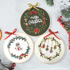 Christmas Cross Stitch Kit Set With Embroidery Hoop Needlepoint