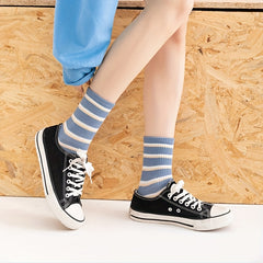 6 Pairs Striped & Plaid Socks Women's Mid Tube Stockings Hosiery