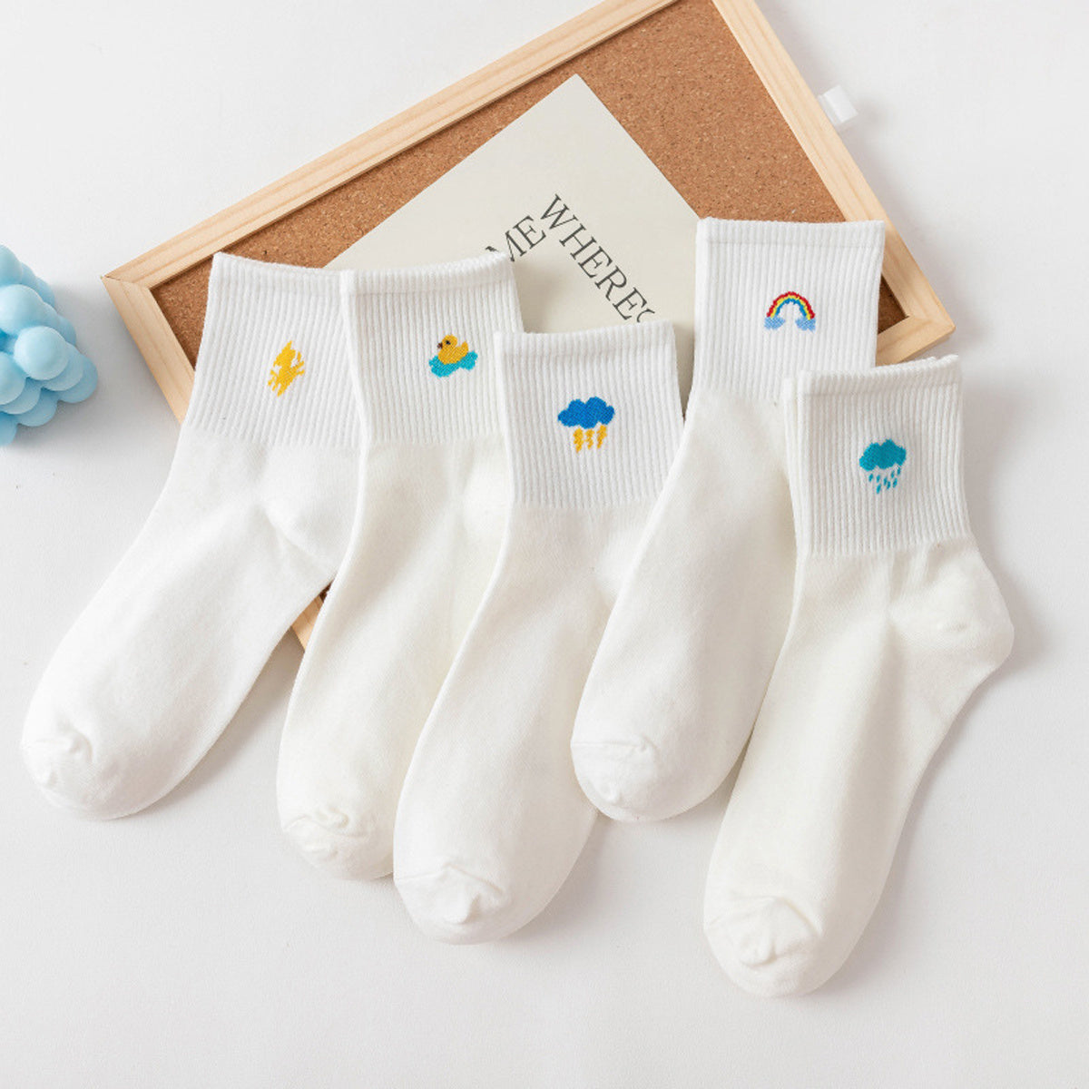 5 Pairs Women's Weather Pattern Ankle Socks Mid Tube Socks