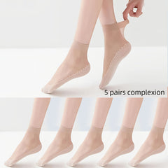 5 Pairs Semi Sheer Non Slip Socks Women's Stockings