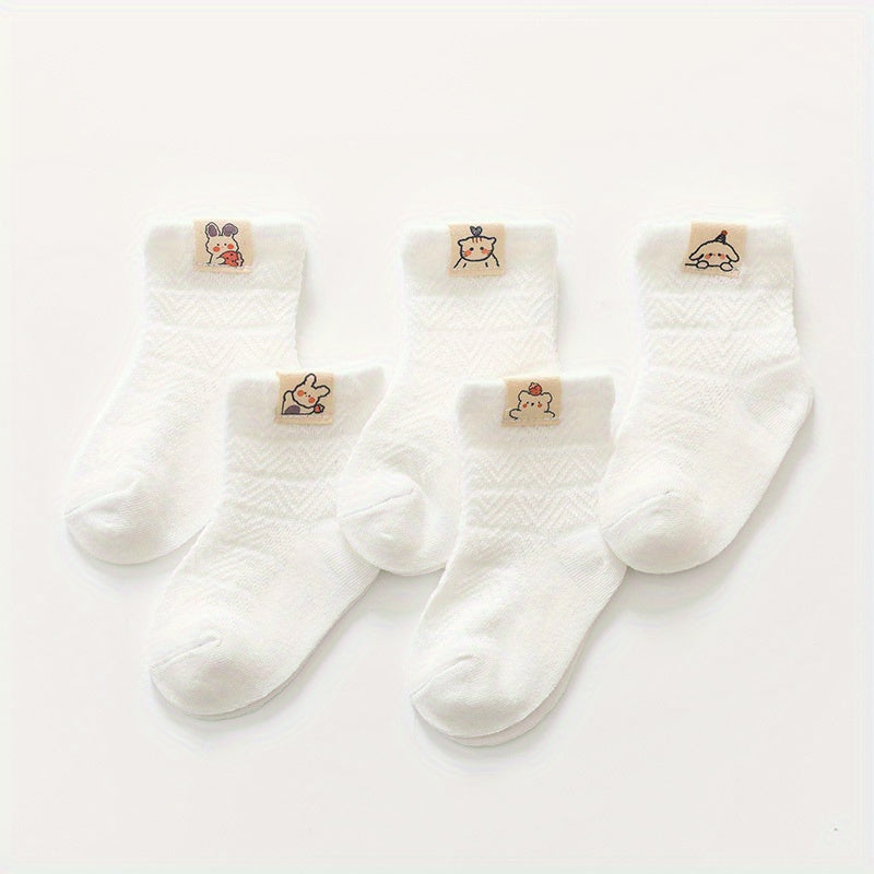 5Pairs Baby Girls Mesh Cartoon Pattern Socks Breathable Short Tube