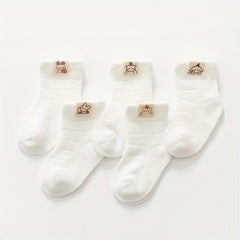 5Pairs Baby Girls Mesh Cartoon Pattern Socks Breathable Short Tube