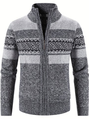 Geometric Pattern Stand Collar Cardigan Men's Zip Up Jacket