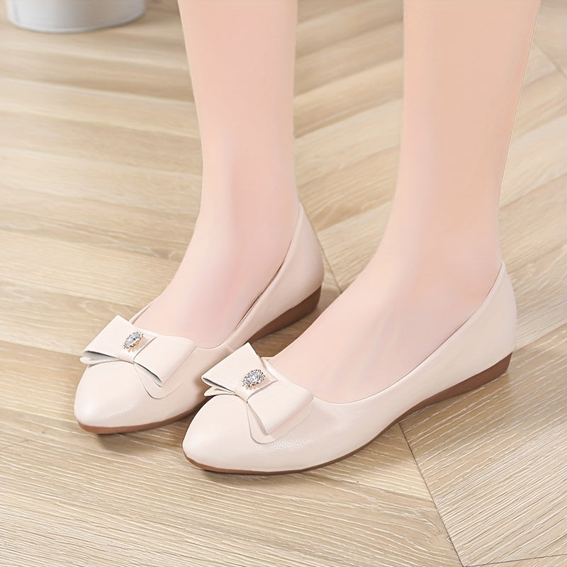 Women's Pointed Toe Bow Flat Shoes Soft Sole Slip On Non Slip Casual Flats