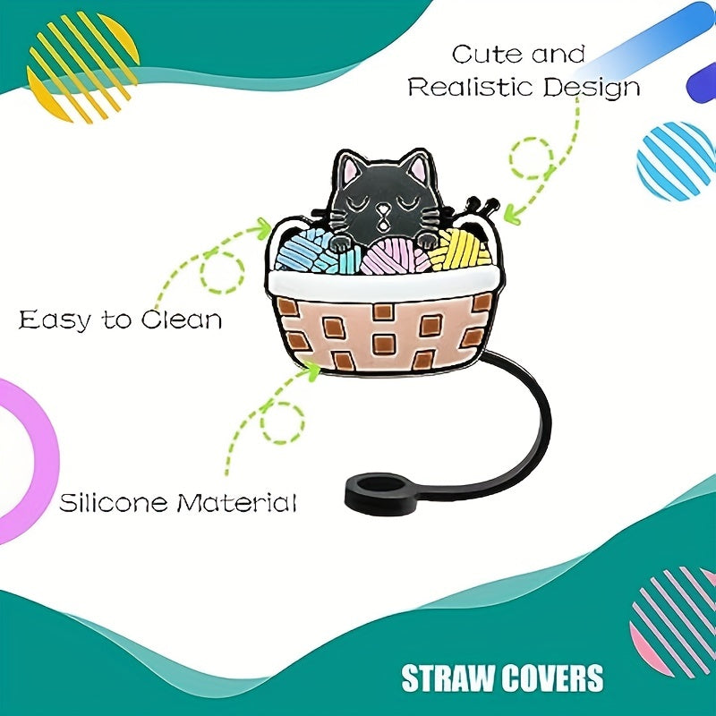 8pcs Cartoon Cat Straw Covers Reusable Silicone Drinking Straw Stopper