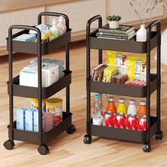 3-Layer Movable Storage Cart with Handle and Lockable Casters