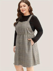 Preppy Outfits Long Sleeve Top & Plaid Overall Dress