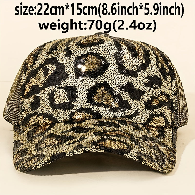 Leopard Trucker Hat Sequin Baseball Cap Adjustable Sunscreen Dad Hats