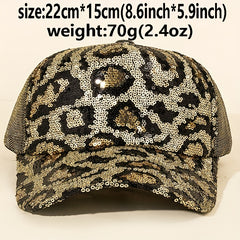 Leopard Trucker Hat Sequin Baseball Cap Adjustable Sunscreen Dad Hats