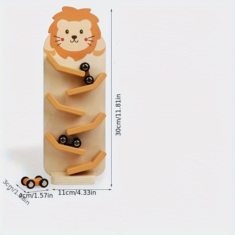 Colorful Wooden Lion Slide Track Toy for Kids