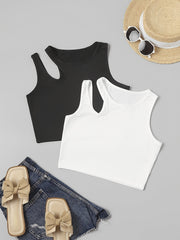 2pcs Solid Cami Tops Hollow Out Slim Top Women's Lingerie