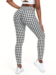 Houndstooth Pattern Yoga Leggings High Waist Slim Running Pants