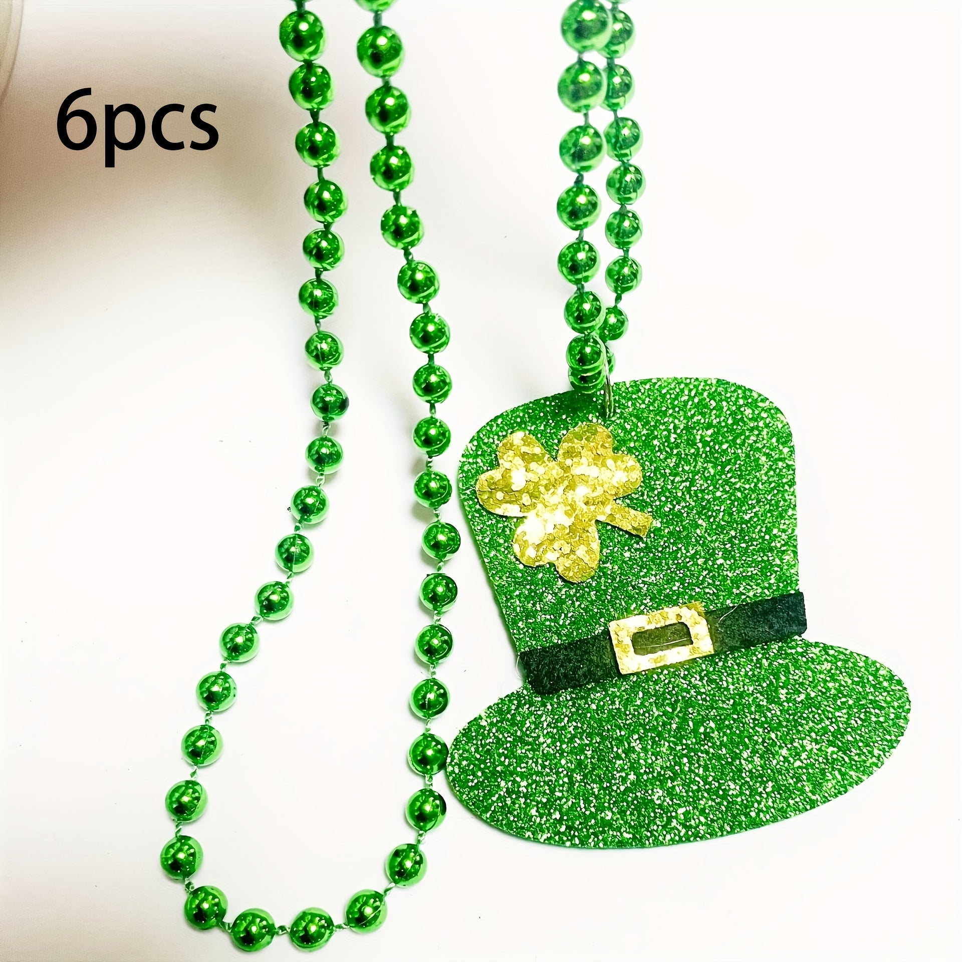 St Patrick's Green Clover Bead Necklace, Party Holiday Decorations