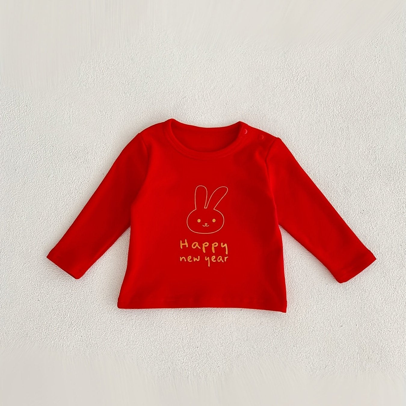 Autumn Baby Happy Year Bunny Print T-shirt Pullover Top