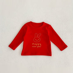 Autumn Baby Happy Year Bunny Print T-shirt Pullover Top