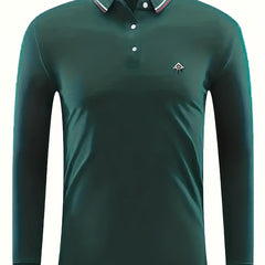 Men's Lightweight Printed Long Sleeve Polo Shirt for Spring Fall
