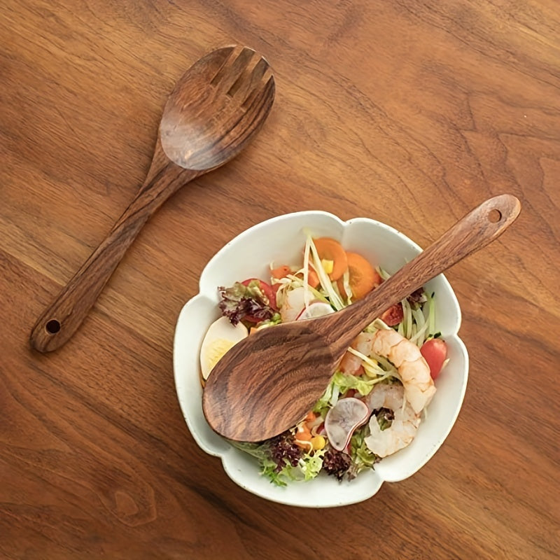 2PCS Wooden Salad Servers Wooden Spoon Fork Kitchen Utensils Sets